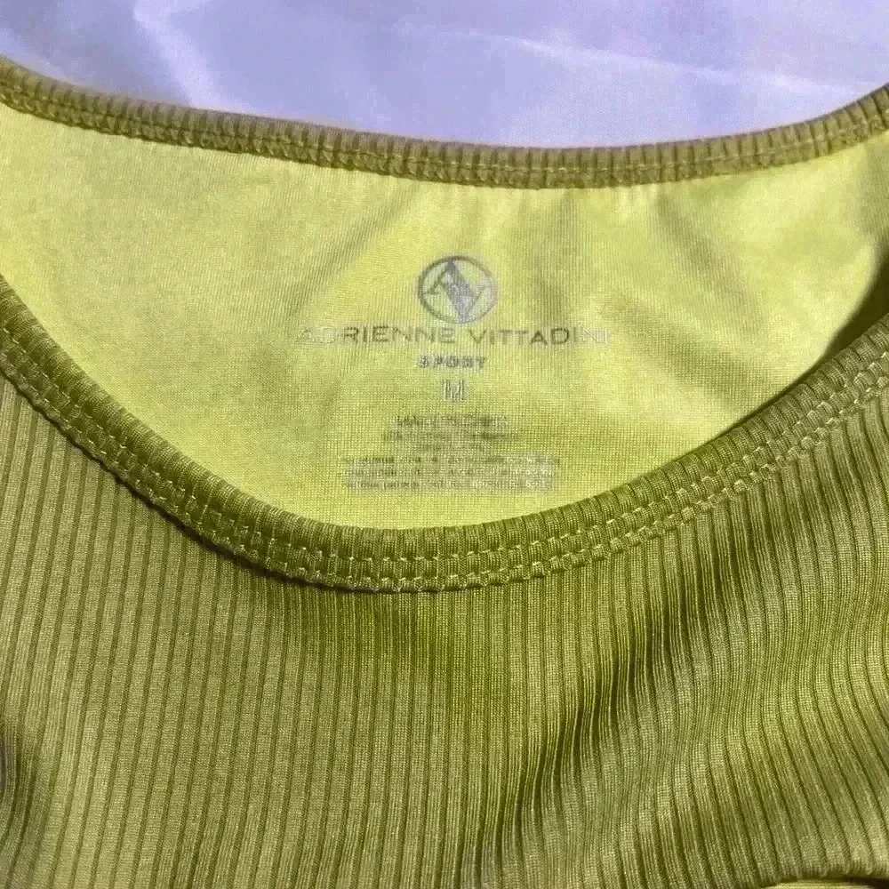Adrienne Vittadini Sport Cutout Ribbed Crop Top Athletic Tank‎ Top Chartreuse M - Picture 2 of 6